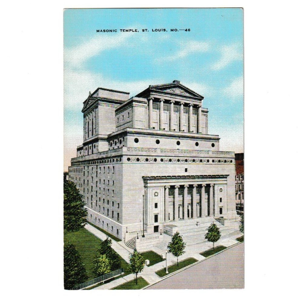 Vintage 1920-30s Linen Post Card Masonic Temple St. Louis Missouri